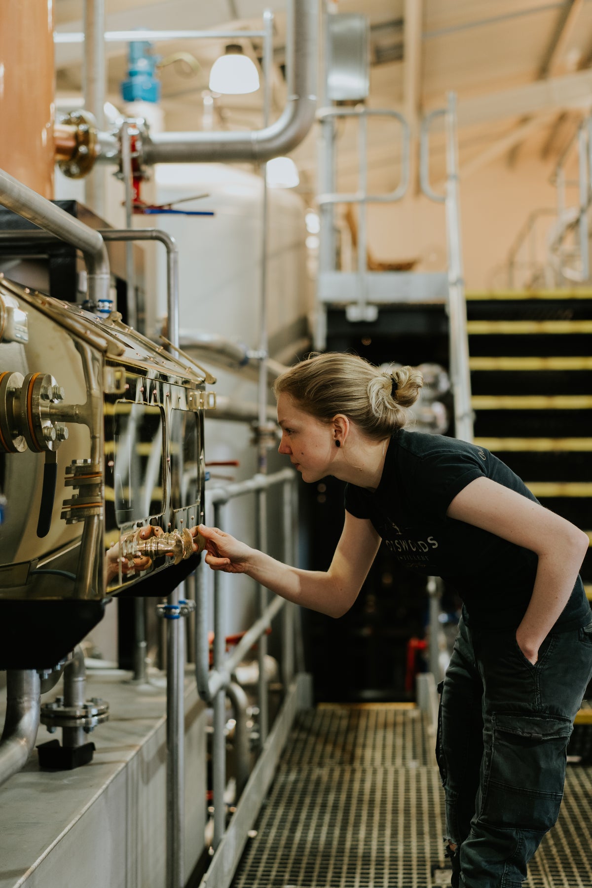 Alice Pearson looking at equipment