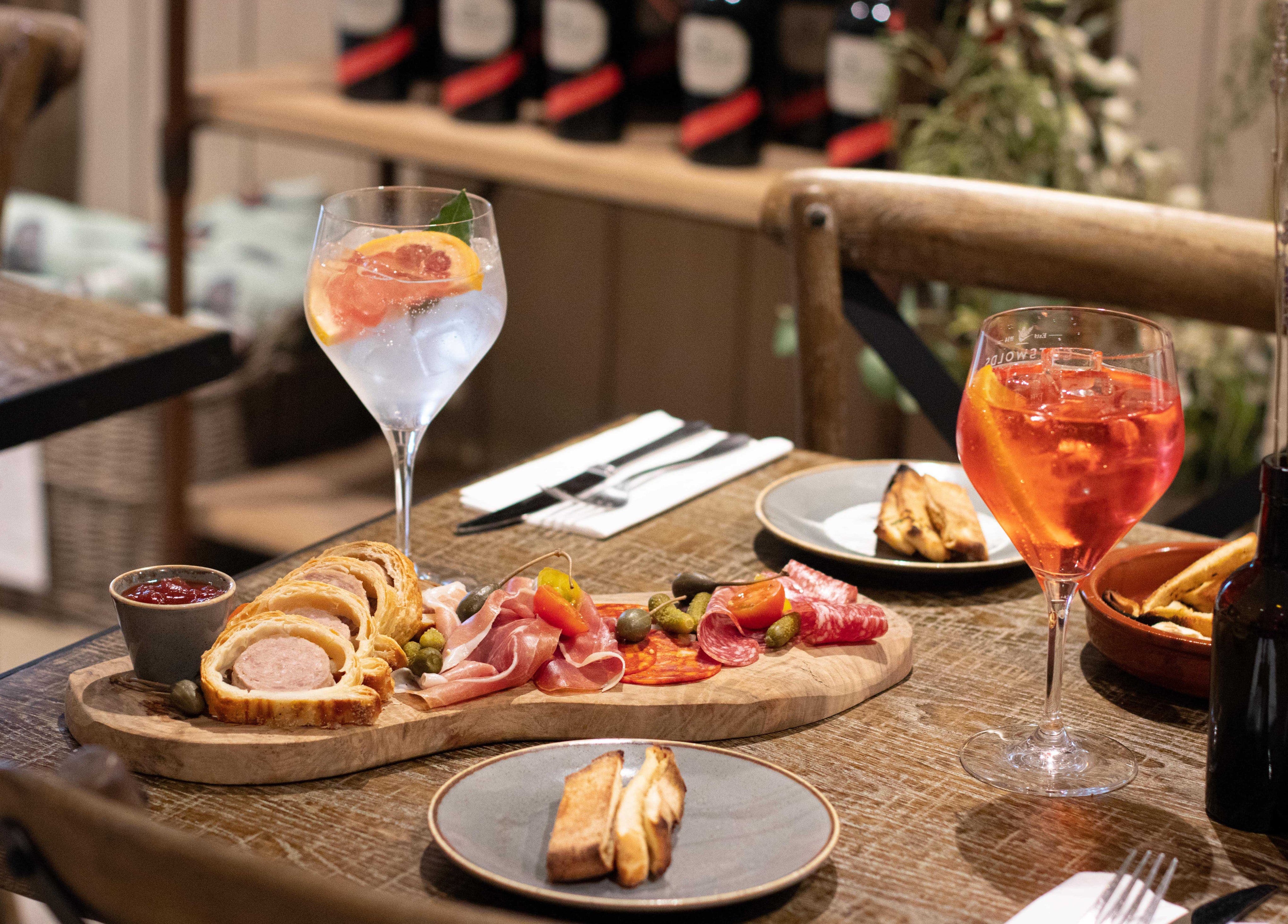 charcuterie sharing platter and gin and tonics