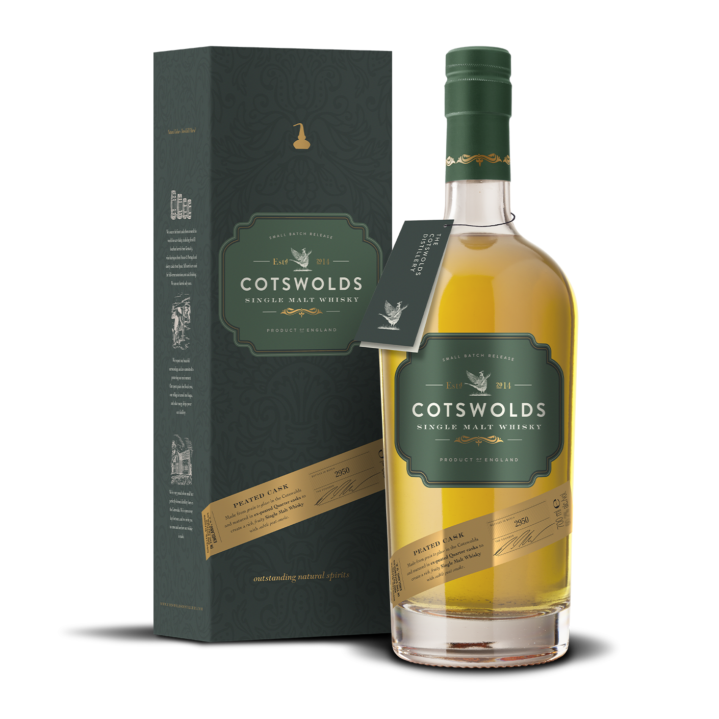 cotswolds peated cask single malt whisky bottle with gift box