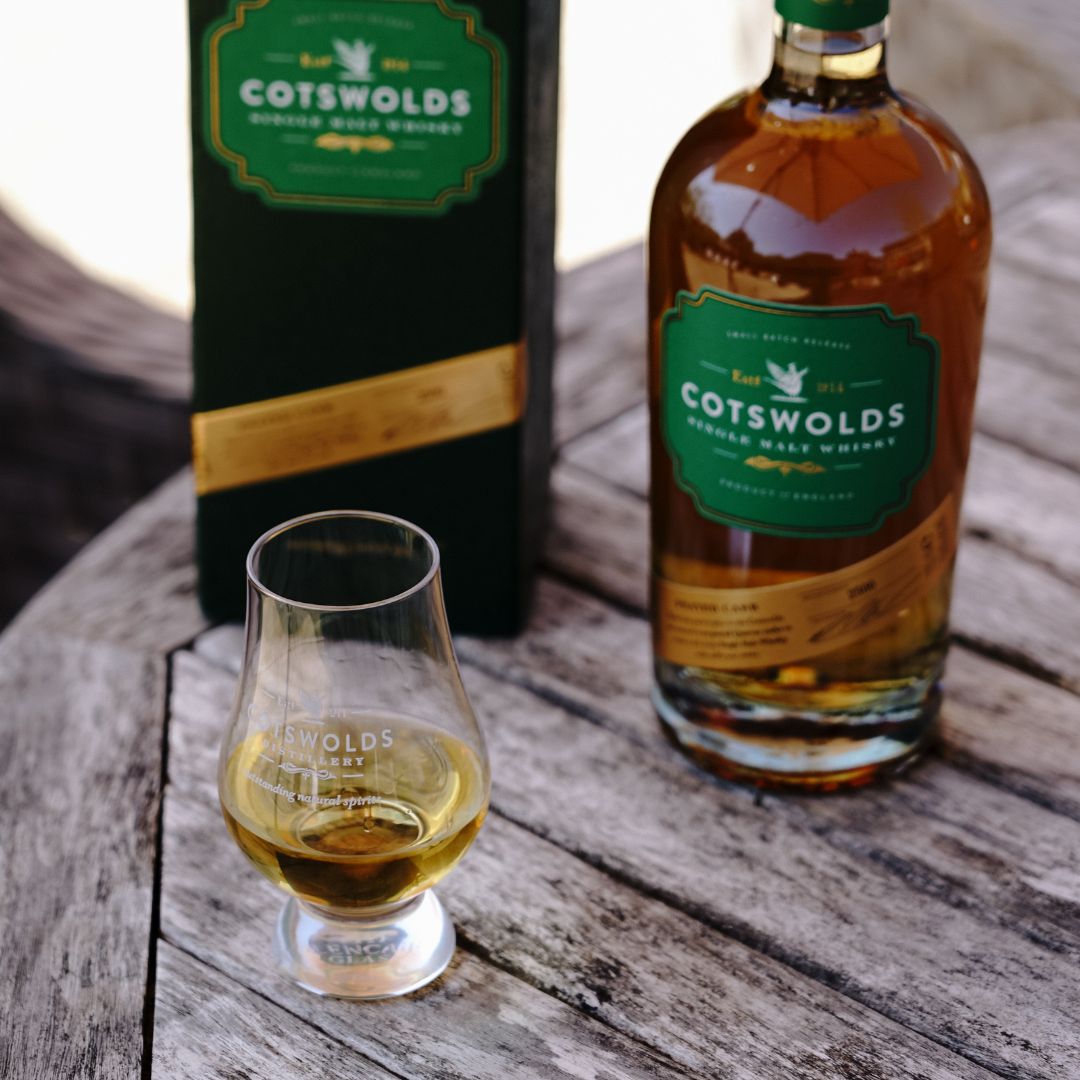 Dram of peated whisky outdoors