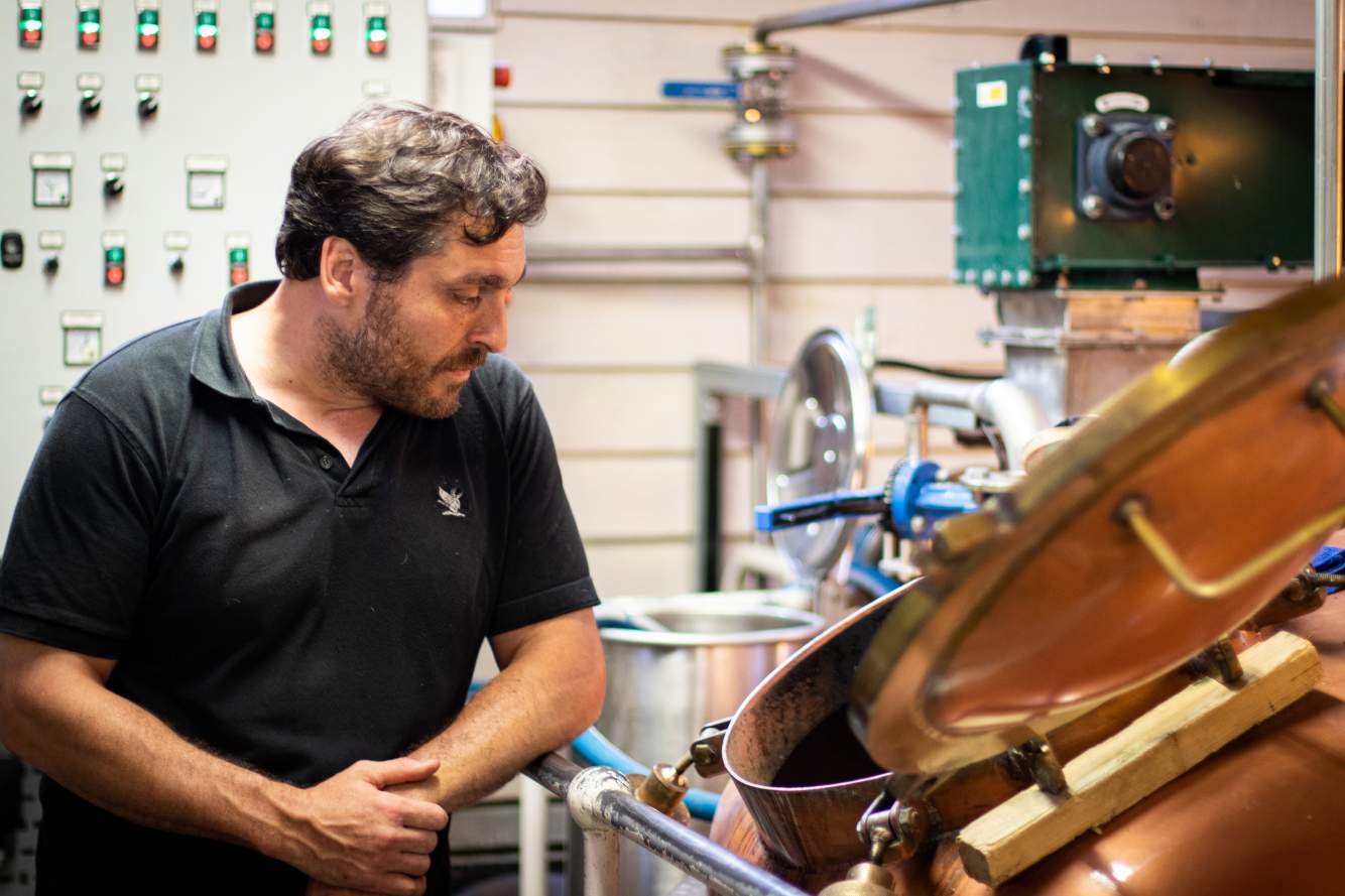 nick looking into mash tun