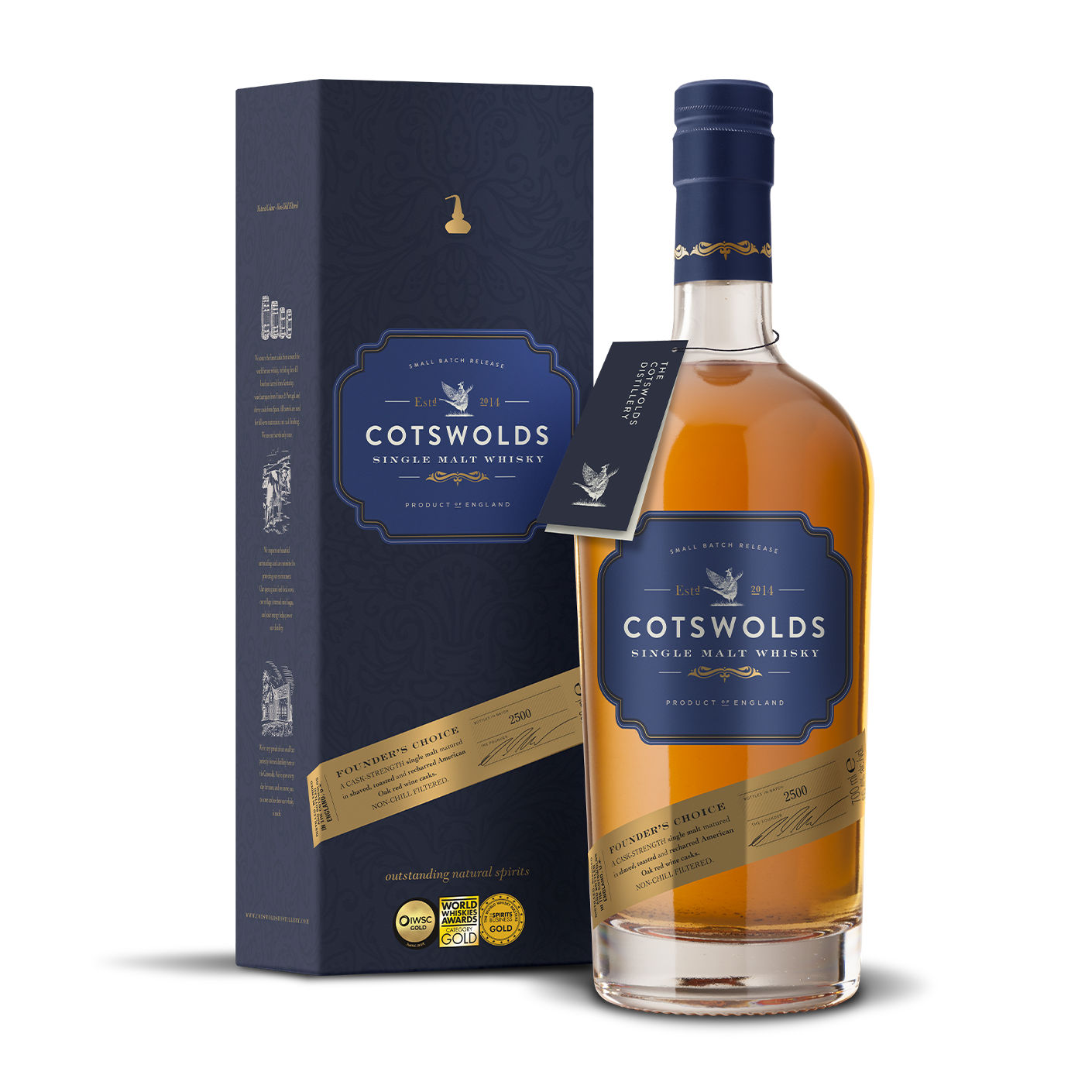 cotswolds founder's choice single malt whisky bottle with gift box